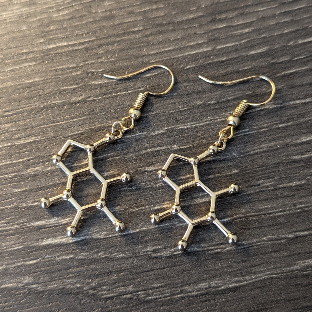 Gold Caffeine Molecule Earrings